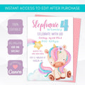 rainbow unicorn birthday party printable invitation template